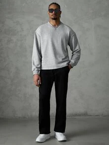 SLATEMANN Men's Letter Graphic Casual Daily Long Sleeve Sweatshirt - Grey - View 6