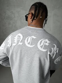 SLATEMANN Men's Letter Graphic Casual Daily Long Sleeve Sweatshirt - Grey - View 5