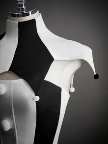 Amplova Women Black & White Contrast Halloween Clown Costume Top 2 Pieces Set - Black and White - View 3