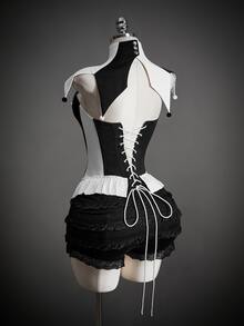 Amplova Women Black & White Contrast Halloween Clown Costume Top 2 Pieces Set - Black and White - View 7