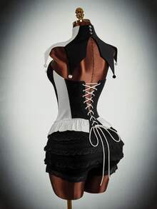 Amplova Women Black & White Contrast Halloween Clown Costume Top 2 Pieces Set - Black and White - View 11