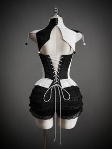 Amplova Women Black & White Contrast Halloween Clown Costume Top 2 Pieces Set - Black and White - View 10