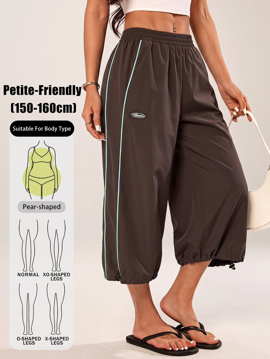 SHEIN PETITE 女款拼色休閒百搭日常穿搭七分褲 - 咖啡棕 - 查看 1