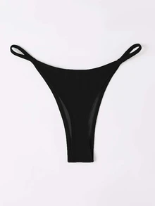 Swim Vcay Summer Beach Thong Bikini Panty - Black - View 2