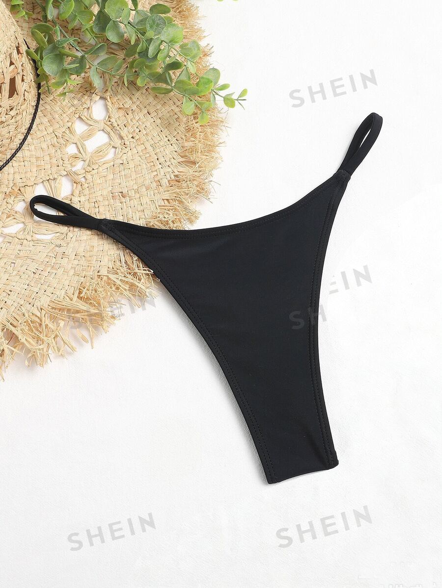Swim Vcay Summer Beach Thong Bikini Panty - Black - View 1
