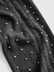 ROMWE MEN Men's Fashion Street Rivet Button Pocket Denim Jeans - Black - View 4