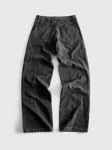 ROMWE MEN Men's Fashion Street Rivet Button Pocket Denim Jeans - Black - View 3