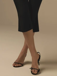 COSMINA 女士黑色喇叭七分裤，复古休闲通勤优雅Y2K黑色长裤，简约纯色七分裤 - 黑色 - 查看 5