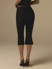COSMINA 女士黑色喇叭七分裤，复古休闲通勤优雅Y2K黑色长裤，简约纯色七分裤 - 黑色 - 查看 2