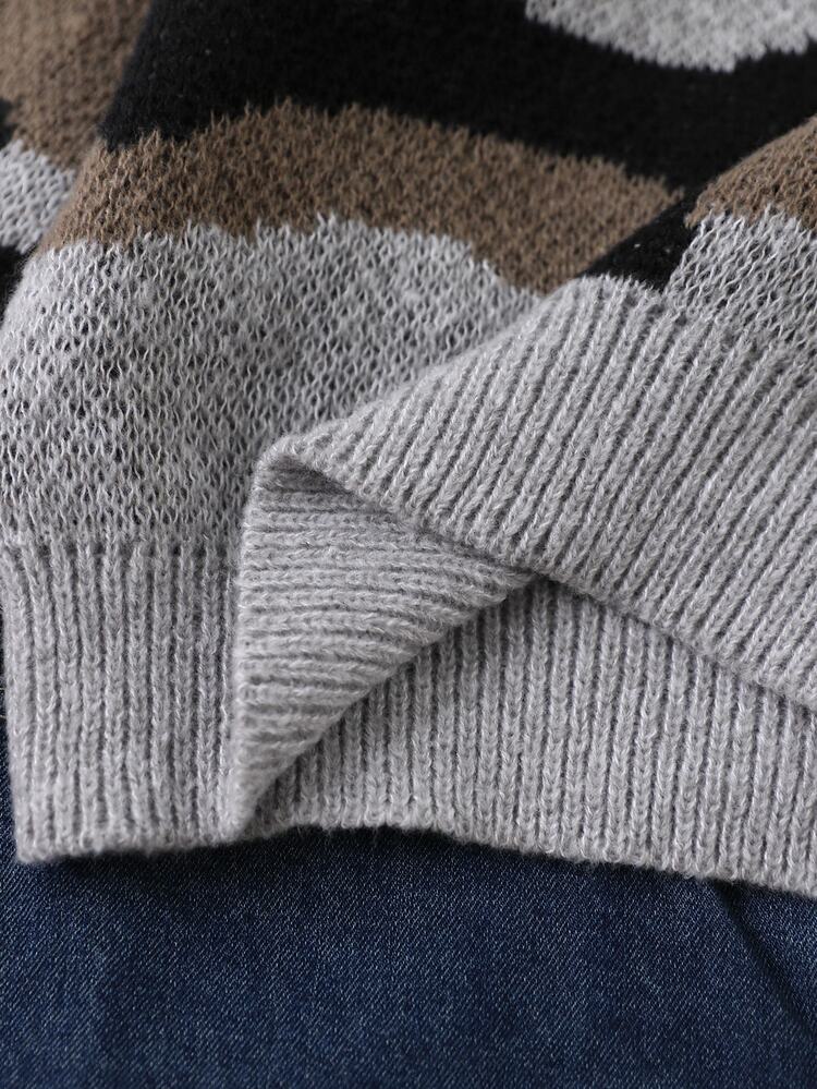 Sweater Rajut Jacquard Lengan Panjang Motif & Huruf untuk Anak Laki-Laki Musim Gugur/Dingin, Lapisan Dasar - Grey - View 5