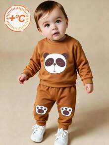 SHEIN Baby Boys 1 Set Fall Outfits Cartoon Panda Print Crew Neck Sweatshirt & Jogger Pants, Fall Winter Casual - Multicolor - View 4