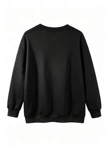 INAWLY 秋季氛圍萬聖節 BOO 刺繡落肩休閒運動衫，萬聖節刺繡運動衫，萬聖節雪尼爾紗線運動衫，個性化秋季運動衫，秋季運動衫時尚禮物，雪尼爾 BOO 萬聖節運動衫 - 黑色 - 查看 2