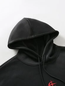 Manfinity EMRG Men's Hoodie Sweatshirt Set, Printed And Black-Red Color Block Fashion Versatile Style, Suitable For Daily Streetwear, Also An Ideal Gift For Boyfriend Or Husband - Multicolor - View 6
