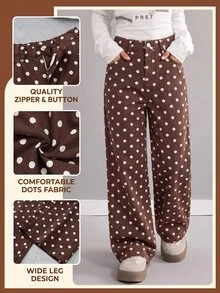 SHEIN 青少年女孩斜口袋波點寬腿牛仔褲 - 彩色 - 查看 1