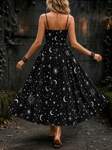 SHEIN LUNE CURVE Gaun Midi Rajut Lembut dengan Tali Bahu Tipis Bermotif Lucu Halloween yang Modis untuk Ukuran Plus - Hitam - View 6
