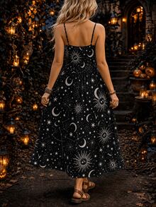 SHEIN LUNE CURVE Gaun Midi Rajut Lembut dengan Tali Bahu Tipis Bermotif Lucu Halloween yang Modis untuk Ukuran Plus - Hitam - View 2
