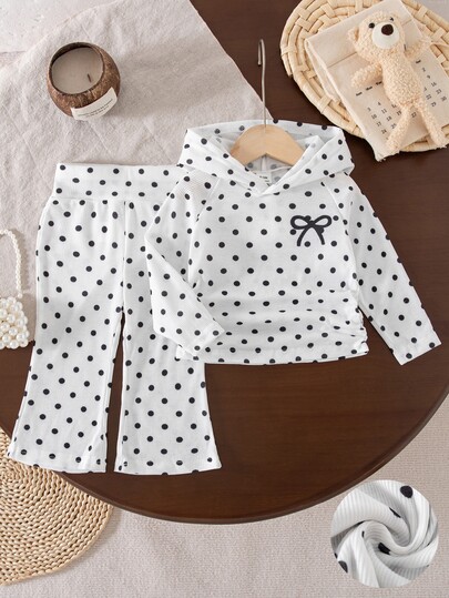 SHEIN Baby Girl Fashion Sporty Hooded Long Sleeve Top And Flare Leg Pants Set