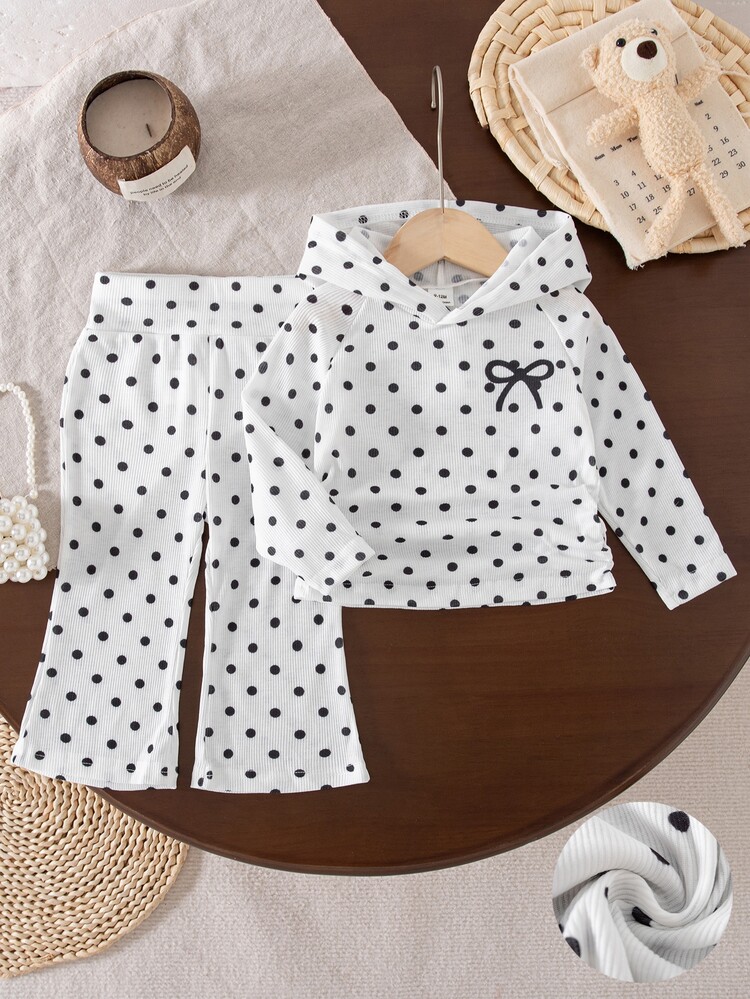 SHEIN Baby Girl Fashion Sporty Hooded Long Sleeve Top And Flare Leg Pants Set - Black and White - View 1