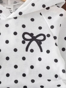 SHEIN 女嬰時尚運動風連帽長袖上衣與喇叭褲套裝 - 黑與白 - 查看 13