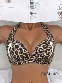 SHEIN Swim 夏季春假新款掛脖式聚攏胸部性感優雅度假海灘泳池派對女款泳衣上衣 - 彩色 - 查看 8