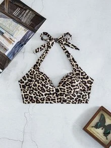SHEIN Swim 夏季春假新款掛脖式聚攏胸部性感優雅度假海灘泳池派對女款泳衣上衣 - 彩色 - 查看 5