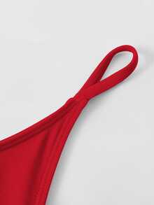 SHEIN Swim Basics 纯色极简设计夏季时尚比基尼下装 - 紅色 - 查看 4