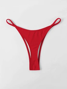 SHEIN Swim Basics 纯色极简设计夏季时尚比基尼下装 - 紅色 - 查看 2