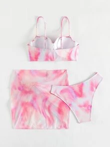 SHEIN Swim Summer Beach Tie Dye Push Up Bikini Set With Beach Skirt - Multicolor - View 4
