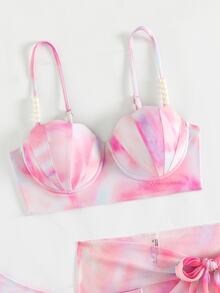 SHEIN Swim Summer Beach Tie Dye Push Up Bikini Set With Beach Skirt - Multicolor - View 5