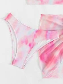 SHEIN Swim Summer Beach Tie Dye Push Up Bikini Set With Beach Skirt - Multicolor - View 6