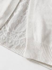 SHEIN Elenzya Elegant Patchwork Lace Women's Back Slit Niche Design Knitted Sweater, Women's Autumn Commuting Outfit - White - View 6