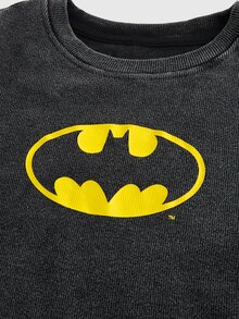 Batman X ROMWE تي شيرت تي شيرت بنمط بسيط مطبوع بشعار الخفاش, صيفي - الأسود - مشاهدة 3