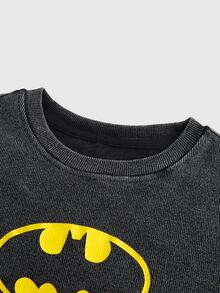 Batman X ROMWE تي شيرت تي شيرت بنمط بسيط مطبوع بشعار الخفاش, صيفي - الأسود - مشاهدة 4