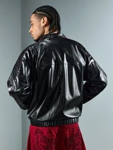 ROMWE MEN Men's Stand Collar Fashion Jacket - Black - View 8