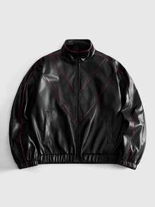 ROMWE MEN Men's Stand Collar Fashion Jacket - Black - View 1