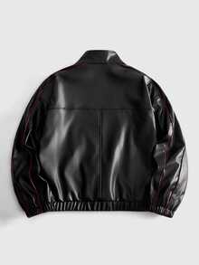 ROMWE MEN Men's Stand Collar Fashion Jacket - Black - View 2