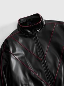 ROMWE MEN Men's Stand Collar Fashion Jacket - Black - View 3