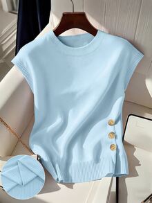 GlowEve CURVE Plus Size Summer Casual Metal Decor T-Shirt - Baby Blue - View 1