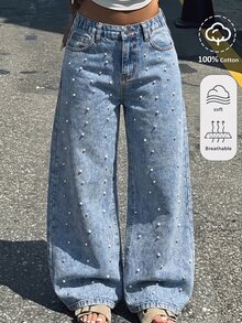 SHEIN Tween Girl Tween Girl Tween Girls Jeans - Blue - View 3