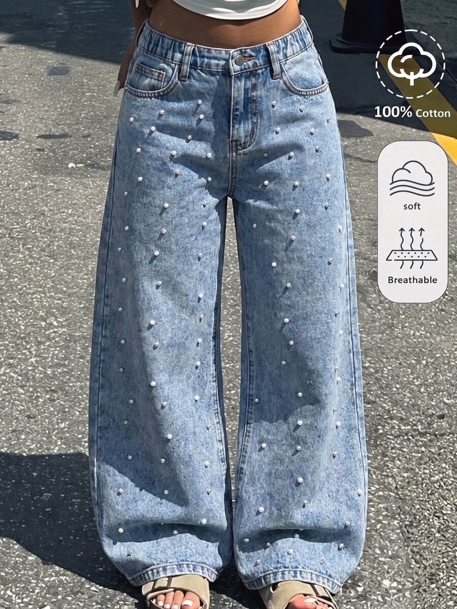 SHEIN Tween Girl Tween Girl Tween Girl Tween Girls Jeans - Blue - View 1