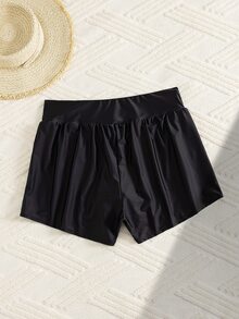 Swim SPRTY Plus Size Women Lily Print Shirred High Waist Bikini Bottom Swim Bottoms For Summer Beach Vacation - Black - View 7