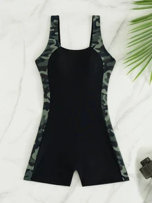 Swim SPRTY New Women's Sleeveless One-Piece Surf Suit (Summer/Autumn) - A Form-Fitting One-Piece Surf Suit Featuring Wide Strap And A Design That Blend - Multicolor - View 4