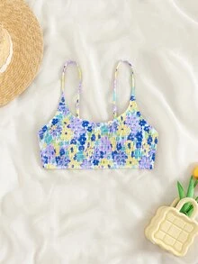 Swim Mod Floral Printed Spaghetti Strap Bikini Top For Swimming, Vacation, Summer Beach - Multicolor - View 1