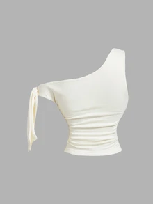 SHEIN MOD 2件組蝴蝶結金屬3D花朵女款不對稱單肩上衣 - 彩色 - 查看 6