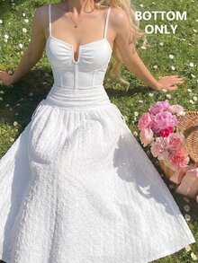 SHEIN MOD 女款針織紋理白色抽褶長裙 - 白色 - 查看 8
