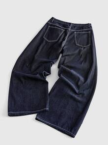 ROMWE MEN Street Life Men's Button Casual Versatile Daily Wear Curved Leg Jeans - Blue - View 2