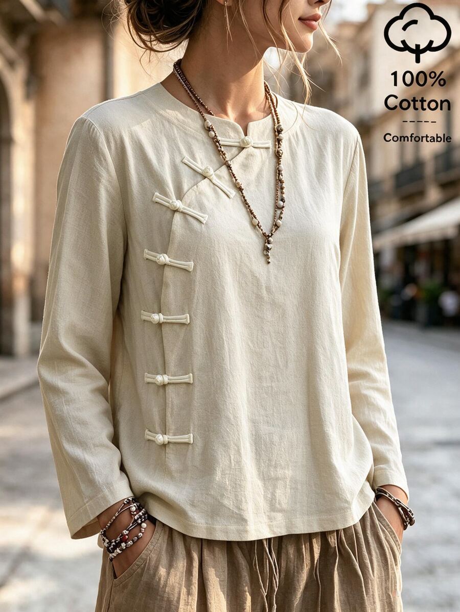 Trelyra Women's Solid Color Casual Versatile Daily Wear Shirt - Multicolor - View 1