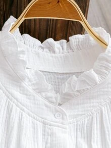 Linhara Plus Size Women White Textured Lace Trim Shirt Fall Cloth For Women - White - View 6