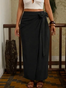 Freevana Plus Size Women's Vintage Casual Bohemian Maxi Skirt - Black - View 3