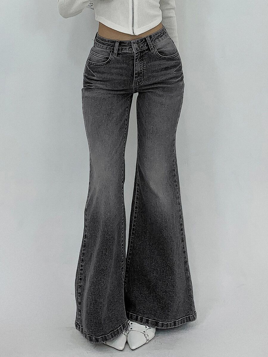 DAZY Women's Casual Flare Leg Jeans - Black - View 1
